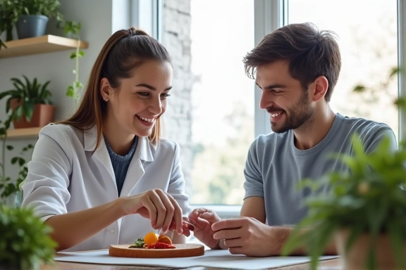A nutritionist explaining a personalized diet plan to a client